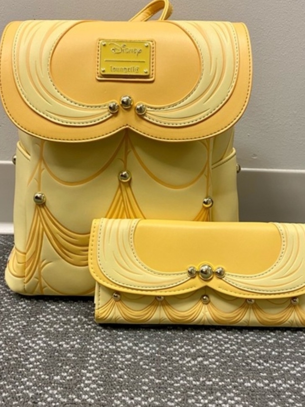 Loungefly Yellow & Pastel Yellow Scalloped Backpack with Matching Wallet